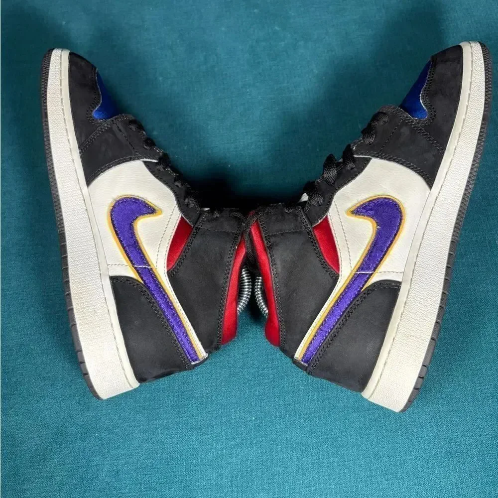 Nike Air Jordan 1 Mid SE Rivals White Blue Black Purple Yellow Size 7Y/8.5Women